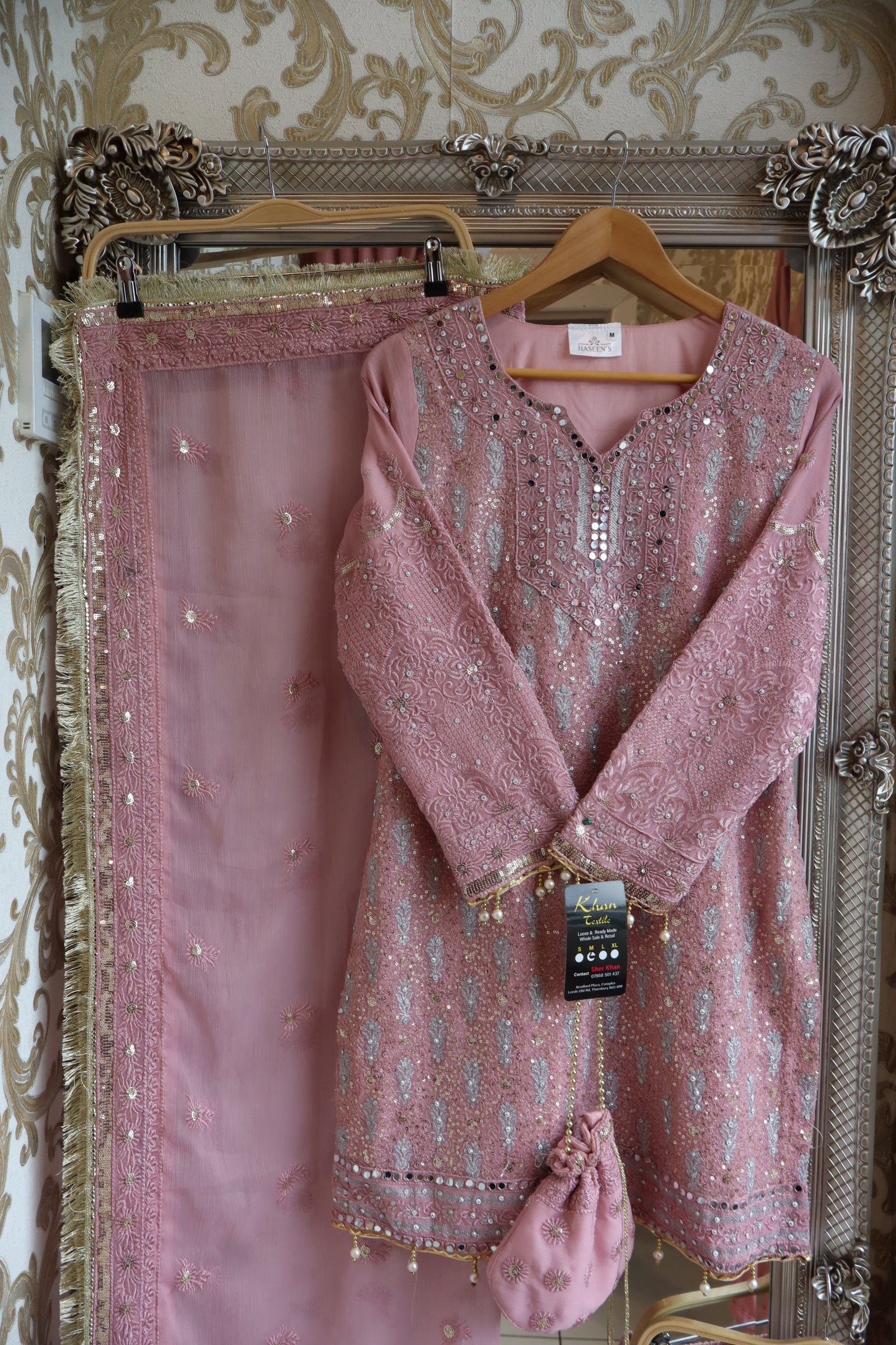 Chiffon Mirror Work Gharara And Short Kameez (length 34”)