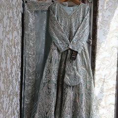 Net Maxi Dress with Full Embroidery - Long Length